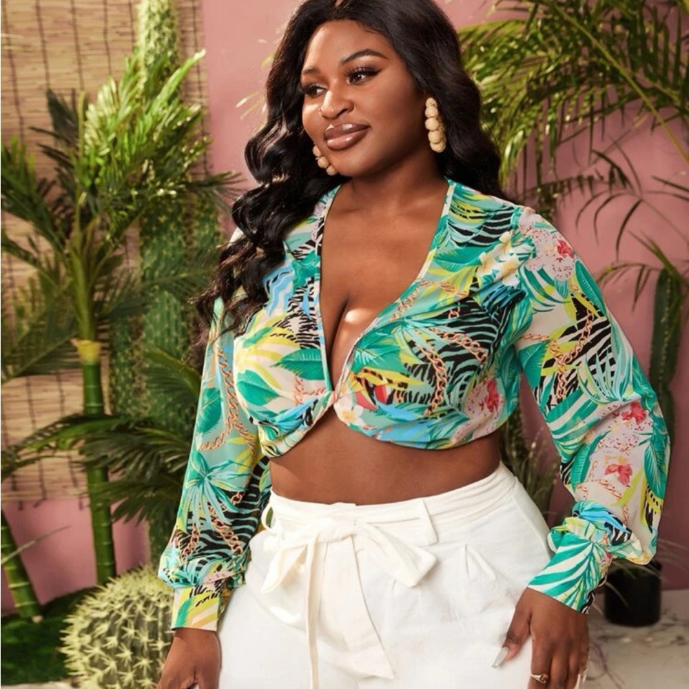 Plus Sheer Animal Print Crop Top